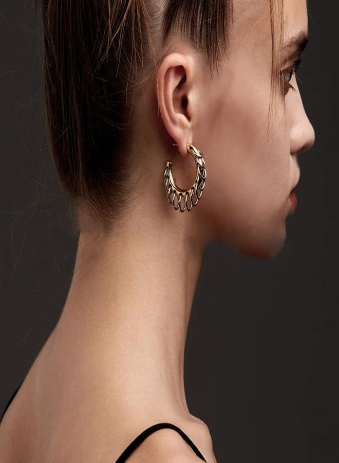 KURTCB Chunky Gold Hoop Earrings Statement 18K Gold Plated C Hoop Earrings Stainless Steel Thick Hypoallergenic Hoops Earrings for Women (G) - Image 5